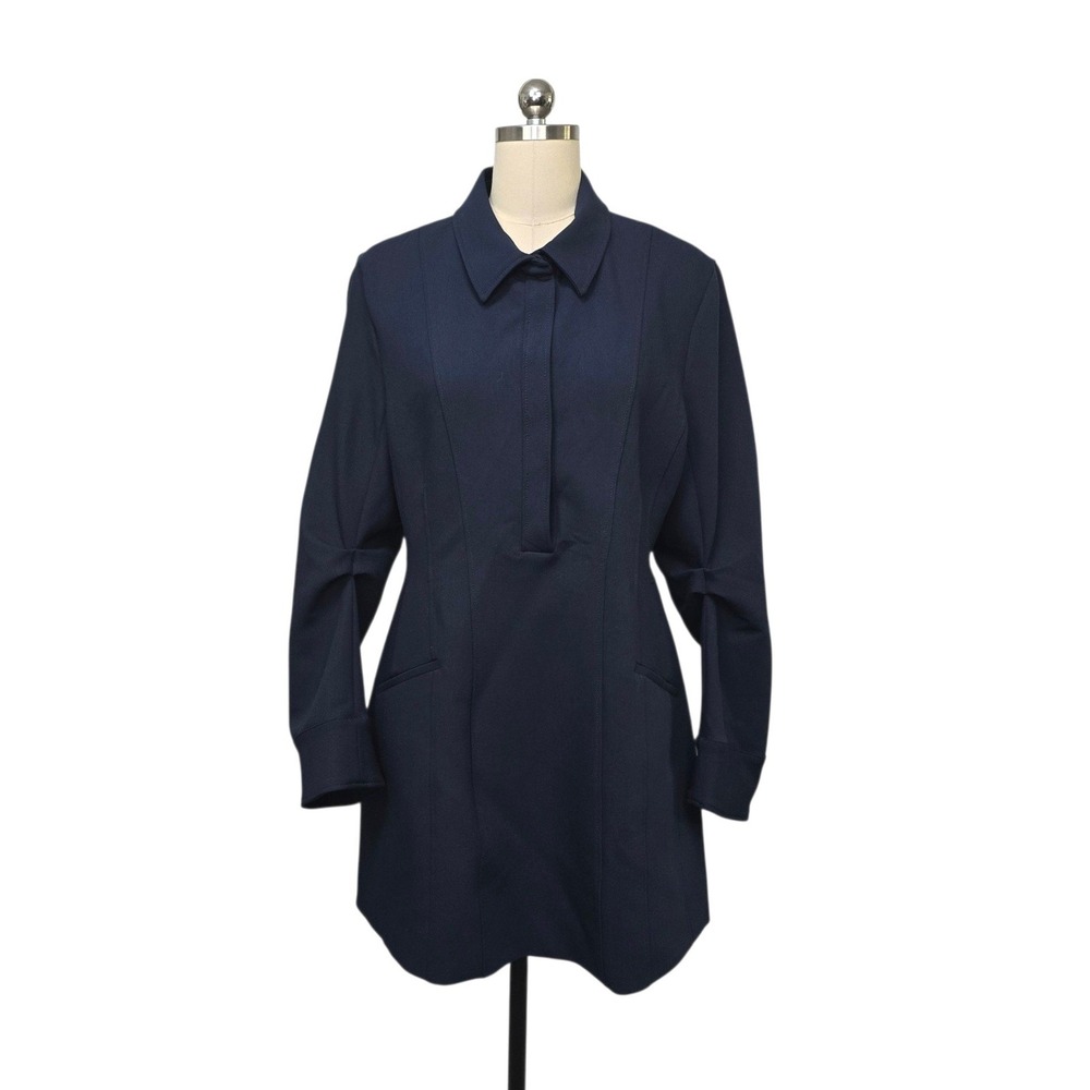Zara Navy Blue Mini Shirt Dress Collared Long Sleeve Elbow Detail Size XL NWT